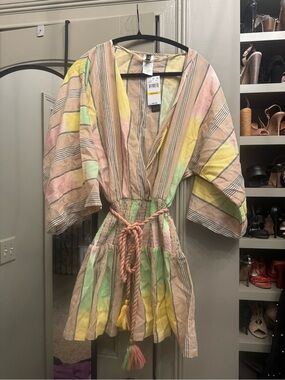 Striped Pastel V-Neck Tie-Waist Dress